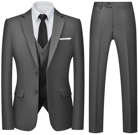 Autsel Mens Suits 3 Piece Slim Fit Two Buttons Jacket Waistcoat Pants | Blazer Vest Trousers Formal Wedding Dress Set Business Outerwear Men
