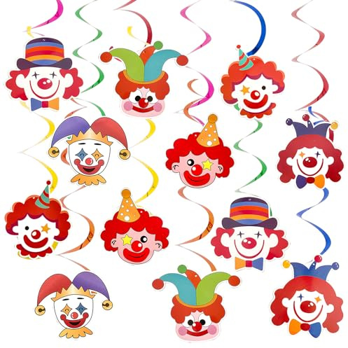 12 Stück Spiral Girlanden mit Clown Motiv Karneval Luftschlangen für Deckenhänger Hängedeko Partydekoration Hängegirlanden,Clown Girlande Karneval, Girlande Spiral Girlanden Zirkus Deko