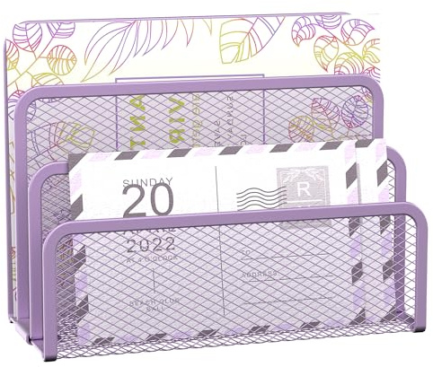 SUPEASY Porte-lettres à 3 compartiments - Porte-documents en maille métallique pour bureau - Support de courrier de bureau et corbeille à lettres (violet)
