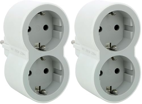 Legrand 694516, Adaptadores 2P+T, 2 Tomas de enchufes/Corriente Frontales, Ladron de enchufes. Color Blanco/Gris Claro (Paquete de 2)