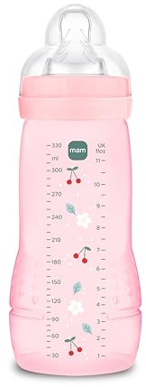 MAM Easy-Active-Babyflasche 330 ml, MAM Babyflasche für aktive Babys, ergonomisch und praktisch, Babyzubehör 4+ Monate zum Stillen mit Sauger Größe 3 flach und symmetrisch, rosa