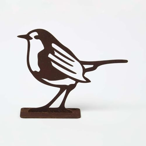 Homescapes Zaun-Figur Rotkehlchen, Gartendeko Rost-Figur zum Anschrauben, Vogel-Deko Edelrost 10 cm hoch, Gartendeko Metall