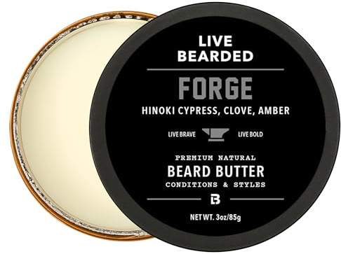 Live Bearded Beard Butter, 3 fl oz - Made in the USA - All-Natural Leave-in Conditioner and Softener with Shea | Forge Scent - Hinoki Cypress, Clove, Amber
