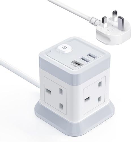 20W Extension Lead with 3 USB Slots, BEVA 4 Way（3250W）Desktop Power Extension, USB C Fast Charging Power Strip with Multi Socket, 1.5M Extension Cable for Home Office Desk Dorm Travel White
