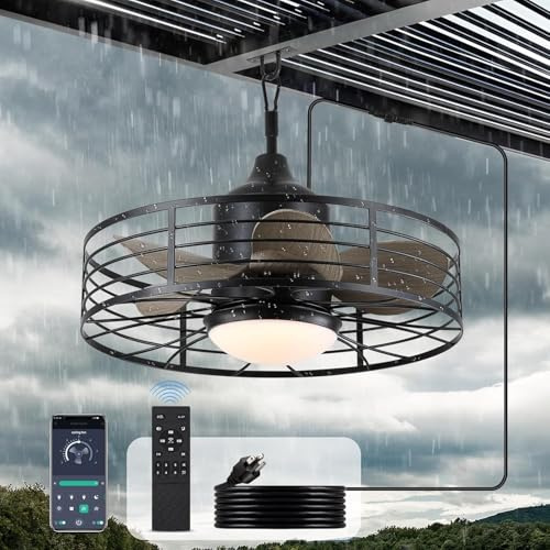 Deckenventilator mit Licht und Fernbedienung für Aussen IP65 Wasserdicht Ventilator Deckenleuchte 6 Geschwindigkeiten Leise Dimmbar Lampe mit Ventilator für Wohnzimmer Outdoor Terrasse Beleuchtung