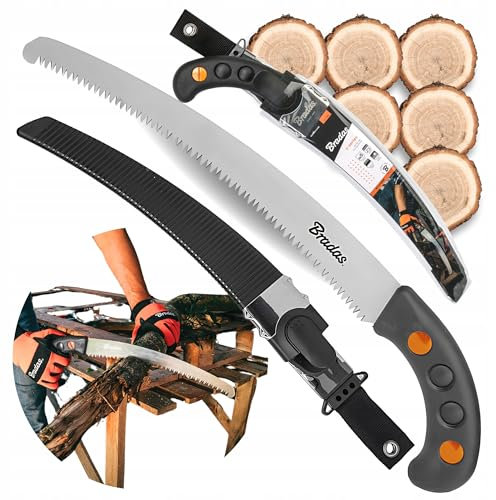 Bradas Garden Care Gartensäge V-SERIES-P KT-V1404K - 32 cm Gebogen SK5 Stahlklinge mit Antikorrosionsbeschichtung - Handsäge Für Astsäge/Baumsäge - Ergonomischer TPR-Griff - Inkl. Gürteltasche