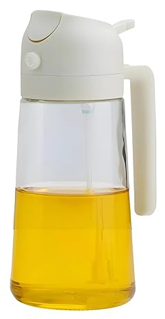 Pulverizador de Aceite 2 en 1 de Vidrio, Spray y Goteo, Dispensador con Tapa Antigoteo y Sellado Hermético, para Freidora de Aire, Barbacoa y Ensaladas (Blanco)