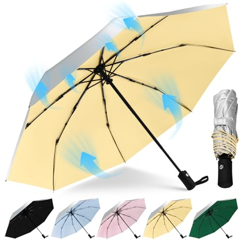 HEXSOLID Regenschirm mit UV-Schutzfaktor 50+, kompakter Regenschirm für Sonne, wasserdicht und windabweisend, Sonnenschutz, automatisches Öffnen, Schließen (Silber/Rosa, 46inch)
