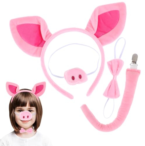 IMIKEYA Schweinekostüm Set: Halloween Schweineohren Haarreif mit Ohren, Fliege, Nase und Fliege – Tierkostüm Accessoires für Kinders Erwachsene Halloween Cosplay Maskerade Kindergeburtstag