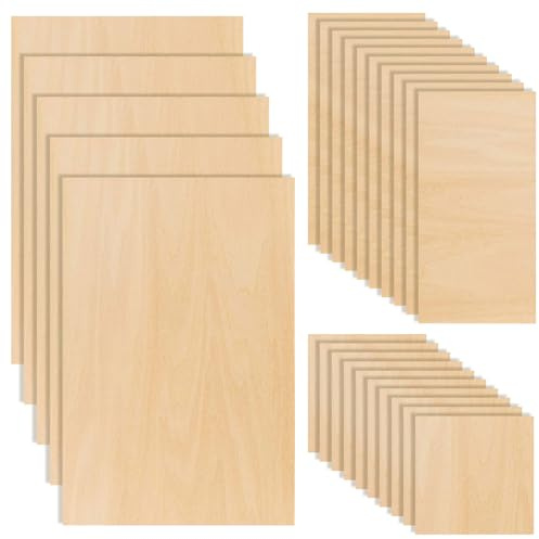 25Pcs 2mm Plywood Sheets, 30/20/10cm Basswood Sheets, 2mm Blank Wood Slices, Natural Wooden Square for Woodcraft, Pyrography Kit, Engraving, Coasters, DIY, Home Decor Painting, 30x20x0.2cm