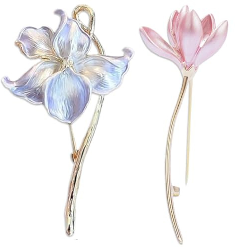Broche de Flor de Loto para Mujer,2PCS Pin De Solapa De Flor Rosa,para Blusa,Traje,Oficina y Fiestas,Regalo de Joyería en Aleación