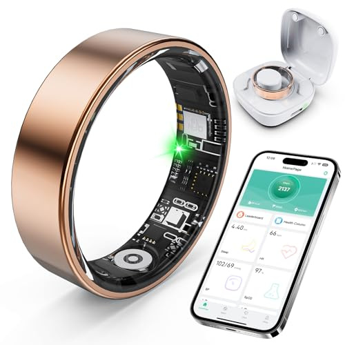 SARUNN ER Smart Ring with Sleep Monitoring, Step Counting, Heart Rate, Blood Oxygen for iPhone and Android, No Subscription Fee, IP68 Waterproof Health Tracker (Rose Gold, 11)