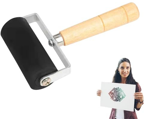 Qzdtue Rullo di per Inchiostro - Rullo per Artigianato con Manico in Legno,Attrezzo per Stampa, Applicatore per Inchiostro su Carta e Arte