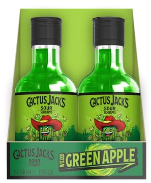 Cactus Jack Wicked Green Apple flavour sour schnapps liqueur made for shots, mixed alcoholic drinks and cocktails 8 x 50ml 15% ABV