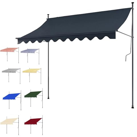 Retractable UV Protection Awning 120x300cm Manual Folding Canopy for Balcony Terrace Shops & Market Doors Exble Arm (Red-White)