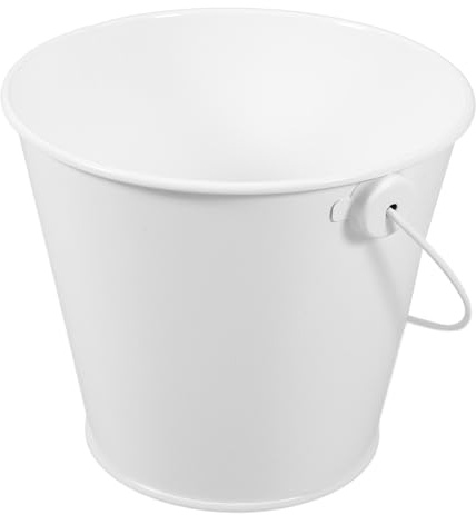 GANAZONO Seau Blanc en Fer-Blanc 8x10,5x12 Cm pour Récupération de Graisse Barbecue, Résistant Haute Température, Accessoire Cuisine Extérieur Pratique, Seau en Métal pour Cuisson