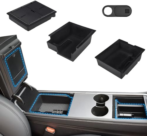 4PCS for Tesla Model 3/Y 2021-2024 Centre Console Organiser, Armrest Hidden Storage Box Car Interior Flocked Hidden Cubby Drawer Non-Slip & Vibration Camera Privacy Cover Tesla Interior Accessories, B