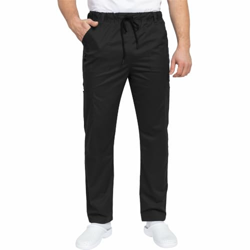B-well Dante Man, pantaloni medici da uomo, di alta qualità, con elastico in vita, Nero , M