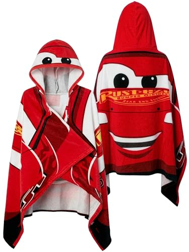 Disney Cars Telo Mare Cotone, Asciugamano Bambini Lightning McQueen, Asciugamano Con Cappuccio Per Bambini, Rosso One Size