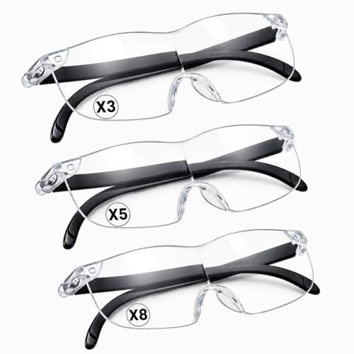 3 Stück Lupenbrille, Vergrößerungsbrille mit 3 Stufen 300% 500% 800%