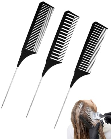 DAFNE 3 Größen Strähnenkamm,Strähnen Kamm, Strähnchenkamm, Professionelle Highlight Stielkamm Antistatischer Haarkamm Haarkamm Friseur SträHnchen Set Färbekamm Professionelle Highlight(Schwarz)