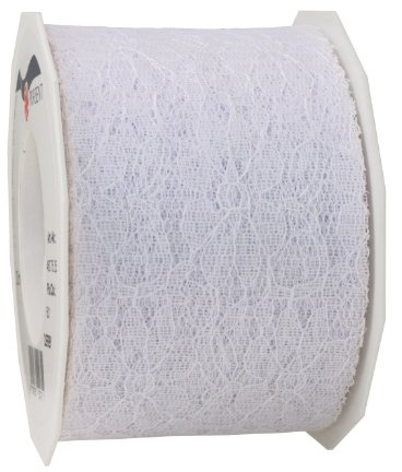 PRÄSENT C.E. Pattberg Derby Dekorationsband Weiss, 25 m Geschenkband aus Spitze, 72 mm Breite, Schleifenband zum Dekorieren & Basteln, zum Einpacken für Geschenke