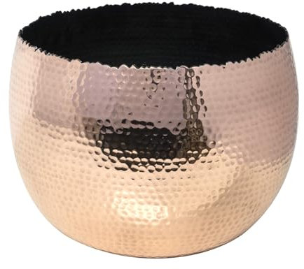Ivyline Round Hammered Planter Bowl in Copper / Black - UV Stable & Waterproof Premium Quality Indoor Iron Decorative Flower Plant Pot - H21cm x D30cm
