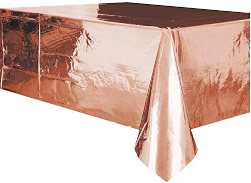 Elegant Rose Gold Rectangular Foil Plastic Table Cover (137cm x 274cm) - Perfect for Parties, Weddings & Events - 1 Pc