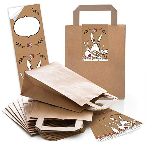 Logbuch-Verlag 25 Papiertüten zum Befüllen mit Osteraufkleber Kraftpapier Tüte Ostern Geschenkverpackung 18 x 8 x 22 cm