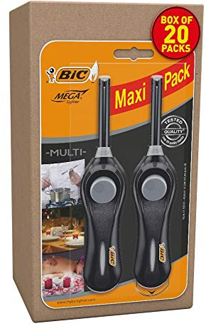 Bic - Megalighter - Encendedores multiusos (paquete de 4 unidades, 6 unidades, 20 unidades), color negro