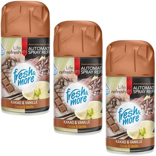 Fresh & More Lufterfrischer Nachfüller Kakao&Vanille 250ml (3er Pack) | Raumduft-Spray-Nachfüller, kompatibel mit Freshmatic Max, süß-warmer Kakao-Vanilleduft