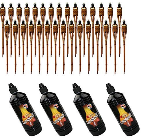 Moritz 30x Bambusfackeln Fackel Deluxe 60 cm Dunkelbraun + 4X 1000ml Lampenöl Gartenfackel Ölfackeln Garten Deko Öllampe Wegleuchte