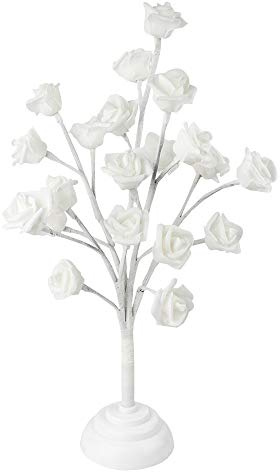 Ideen mit Herz LED-Baum mit Rosen, weiß, 40cm hoch, 20 LED-Lämpchen in Warmweiß, Timer