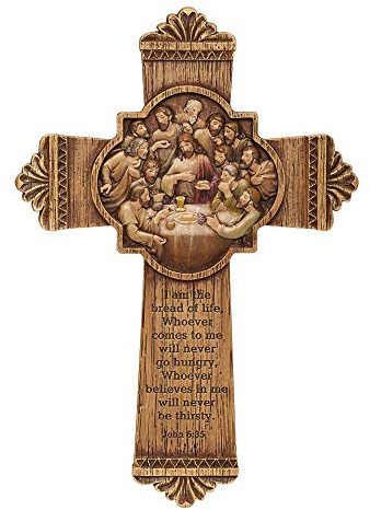 Joseph's Studio by Roman – Wandkreuz zum letzten Abendmahl, geschnitzte Holzoptik, Renaissance-Kollektion, 26 cm breit, Harz und Stein, dekorativ, spirituell, religiös, langlebig, langlebig