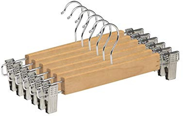 Perchas de Madera con Pinzas Natural Pack 6 COM-FORT HOUSE | Pinzas ajustables, Gancho giratorio 360°, Madera maciza, Sujeción firme