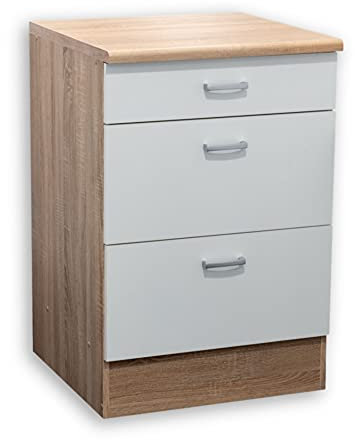 ANDY Moderner Schubladenschrank Küche in Eiche Sonoma Optik, Weiß matt - Geräumiger Küchenschrank mit viel Stauraum - 60 x 90 x 60 cm (B/H/T)