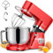 Batidora Amasadora, POWWA Amasadora de Pan Repostería 1500W, 6 Velocidades con Pulso, Potente y Bajo Ruido, Robot de Cocina Amasador Multifuncional, Bol de Acero Inoxidable 6.2 L Capacidad-Rojo