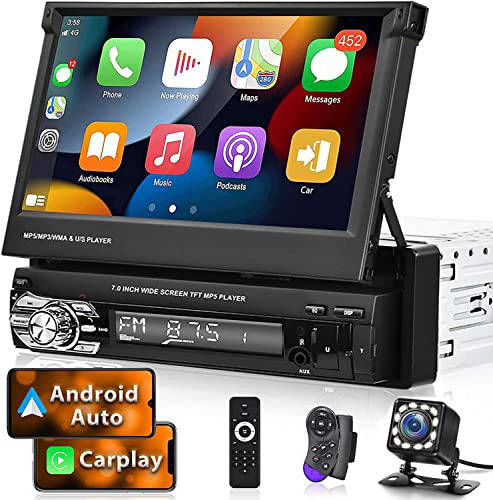 Hikity 7 1 DIN CarPlay Autoradio avec Bluetooth FM Caméra de Recul | Écran Tactile Android Auto Wireless CarPlay Mirror Link Commandes au Volant Mains Libres USB AUX Carte TF