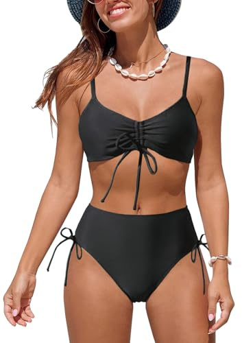 NLAND Mujer Conjunto de Bikini Push Up Establece Retro Empuja hacia Arriba con Acolchadas Traje de baño Dos Piezas Ropa de Playa(Negro,M)