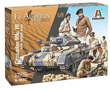 Italeri 6592 1:35 Brit. Crusader Mk.III mit Besatzung-Modellbau, Bausatz, Standmodellbau, Basteln, Hobby, Kleben, Plastikbausatz, detailgetreu, Mehrfarbig