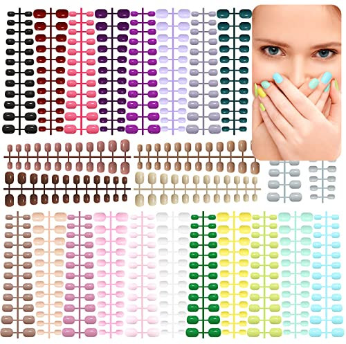 576 Stück Kinder Kurze Falsche Nägel, EBANKU Kinder Kurze Quadratische Glänzende Press on Nägel Runde Vollflächige Künstliche Nägel, 24 Farben Künstliche Nagelspitzen Fingernägel Dekoration