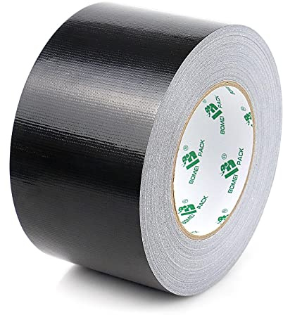 BOMEI PACK Universal - Ruban Adhésif Toilé Noir, Heavy Duty Duct Tape 75mm x 50 m pour les travaux de réparation, fixation, de scellage, d'étiquetage et de rénovation