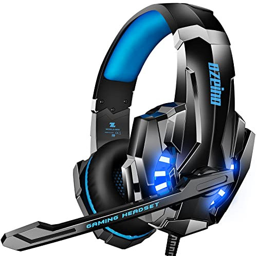 Casque de Jeu avec Microphone pour PS4 PS5 PC Xbox One, 50 mm, Annulation de Bruit, Confortable de Grande Taille (Bleu)