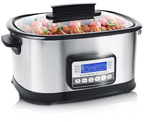 spoonlemon Slow Cooker programmabile, 11-in-1 Multi Cooker Electric, 6.5 Quart 1500 W Nonstick Inner Pot with Timer, Temp Control & Dishwasher Safe Glass Lid, Stainless Steel