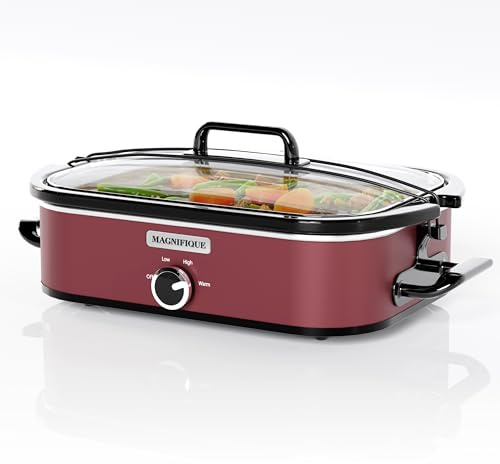 [NEW] MAGNIFIQUE 4-Quart Slow Cooker with Casserole Manual Warm Setting - Perfect Kitchen Small Appliance for Family Dinners, Dishwasher Safe Crock, Red