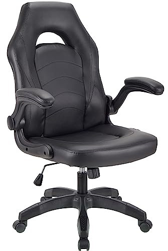 T-THREE.Gaming chair, PU leather ergonomic office swivel seat with lumbar support, executive chair, padded armrests and cushion, ideal for home office(Black)