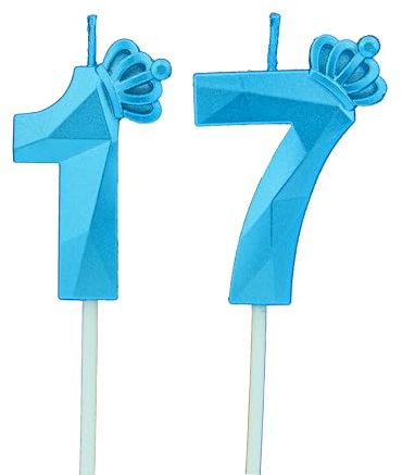 DTXLX Blau Krone Zahl 17 Geburtstagskerzen Kuchen Deko | Zahlen, mit, 3D, für, geburtstagsdeko, Kinder, Partys, Hochzeiten, Firmenfeiern, Jubiläen, #17