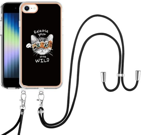 SNCLET Case für iPhone SE 2022 Slim Case Handyhülle mit Umhängeband Handykette Case Kratzfeste Lanyard Hülle Necklace TPU Edges PC Hülle mit Band Protective für iPhone 7/8/SE 2022,Tiger-Katze