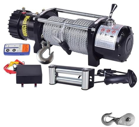 Petit palan électrique Portable, treuil de grue électrique monté sur véhicule 12v 24V, treuil d'auto-sauvetage for véhicule tout-terrain DOLUNTO (Color : 12v 12000 lbs dual switch)