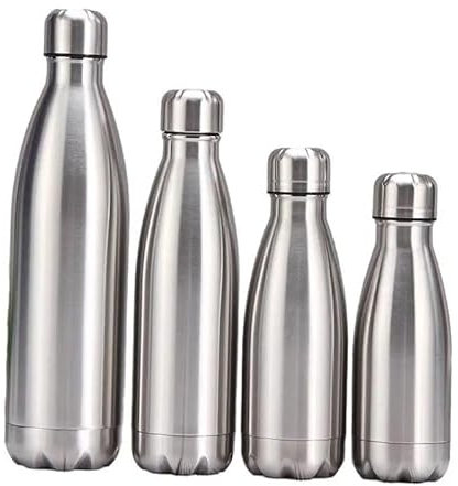 SPOMALKA Edelstahl Trinkflasche 500ml Doppelwandig & Isoliert, 12 Stunden heiß & 24 Stunden kalt, Kohlensäure Geeignet, Auslaufsicher, Breite Öffnung, Silber, Langlebig - Thermo Wasserflasche (500ml)